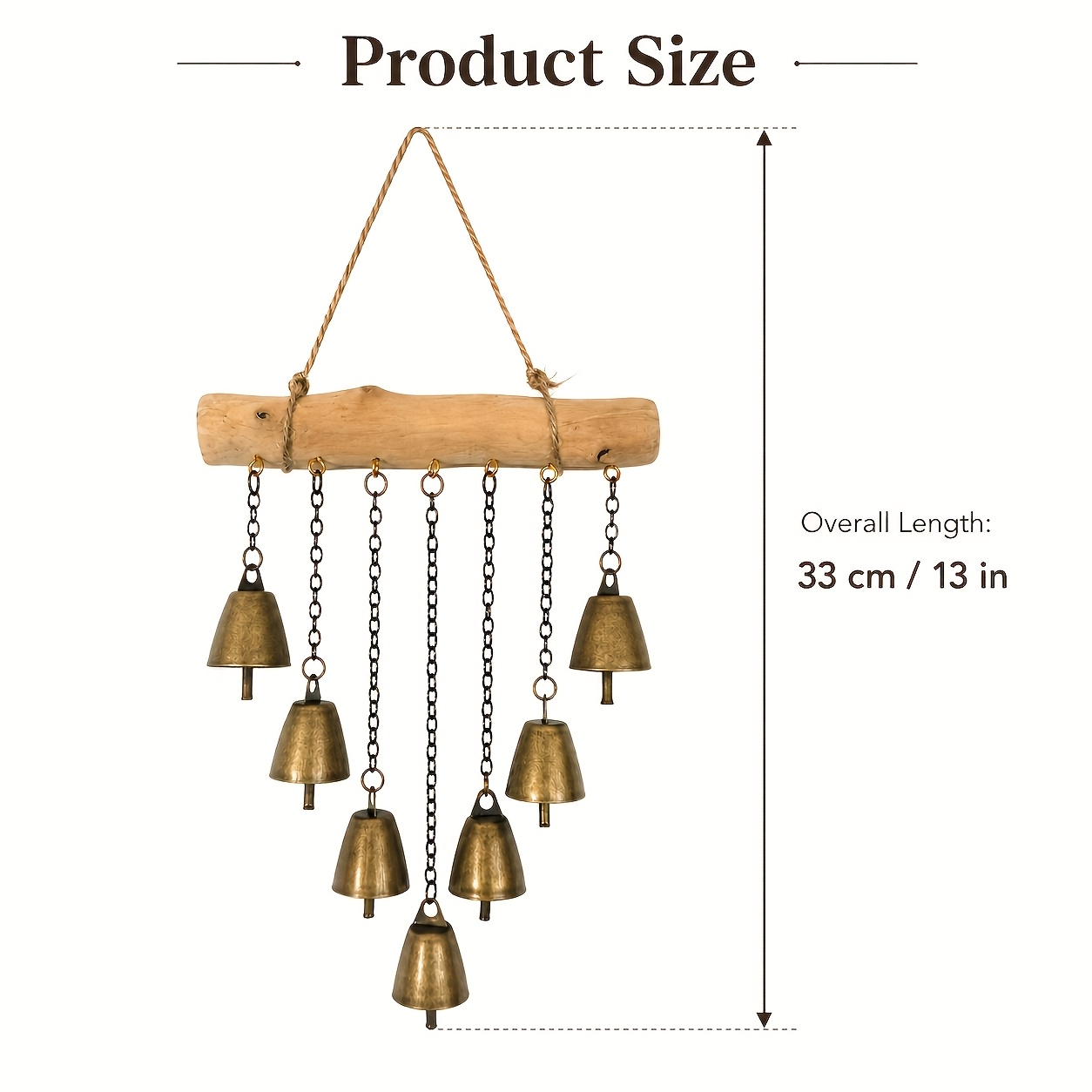 TEMU Ornement de carillon éolien en bois, style rustique vintage de , produit un son et du , convient pour la décoration d'entrée, de salon, de