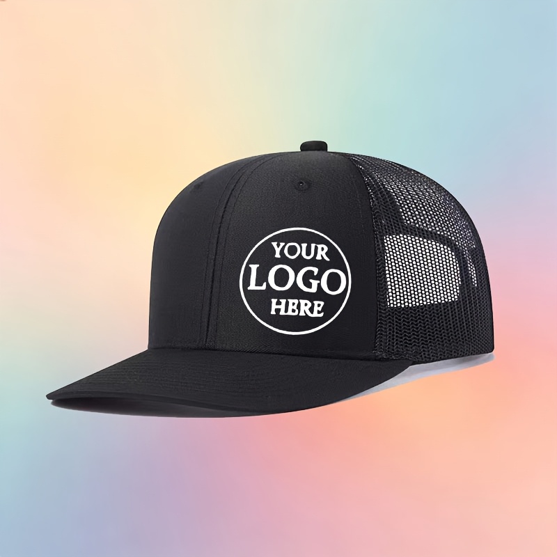 Image of 1pc Customizable Logo Trucker Hat - Breathable Mesh Cap With Adjustable Back Closure, Perfect For Outdoor Activities And Personalized Gifts, Outdoor Headwear | Adjustable Hat | Durable Headwear