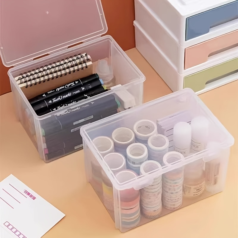 1pc large capacity transparent plastic storage box desktop organizer   rectangular   design multi purpose home office and school desktop file folder stackable design for   and home use jewelry storage