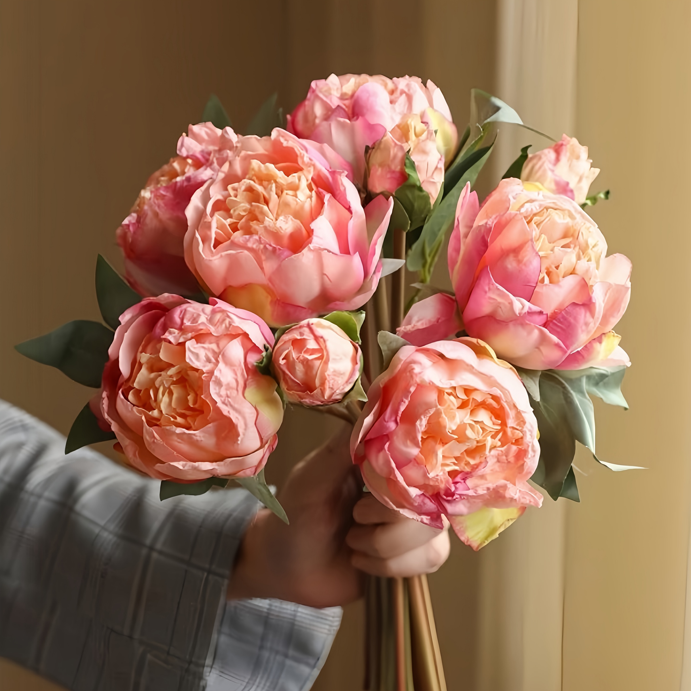 10pcs set 6 large and 4 small artificial flowers european style   edge peonies autumn decor   room bedroom garden decoration engagement and wedding party decor