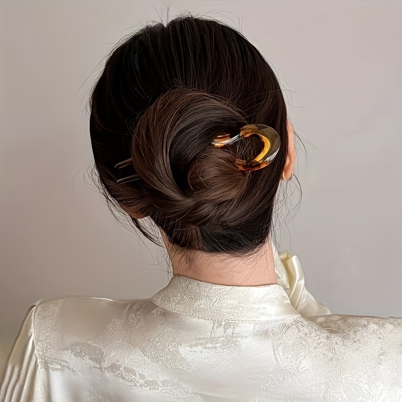 

1pc Elegant U-shaped Hairpin, Acrylic Material, Vintage Style, Oval-shaped, Solid Color, Single Piece, For Women's Hair Styling, Traditional Chinese Hanfu & Cheongsam Accessory