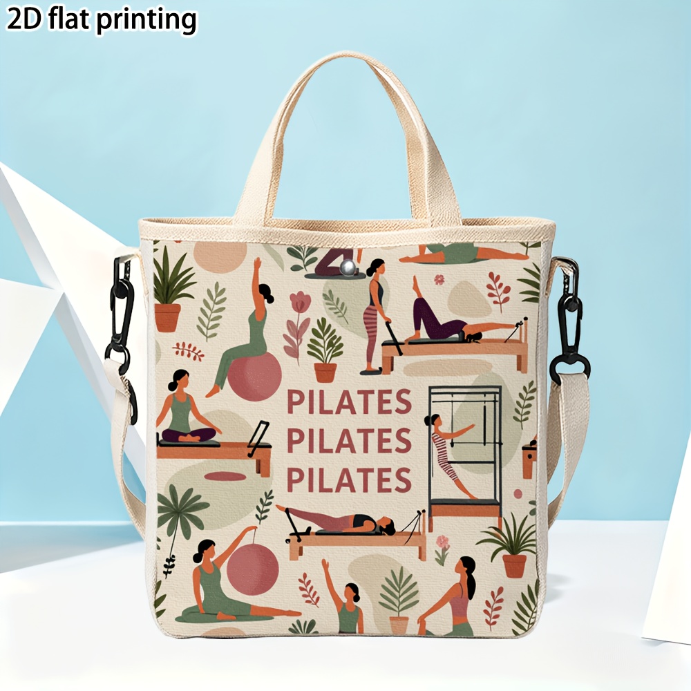 TEMU 1pc Pilates-themed Handbag Suitable For Gym, Travel & Beach - Tote With Plant Pattern, Pilates Equipment Gift For Pilates Enthusiasts, Casual