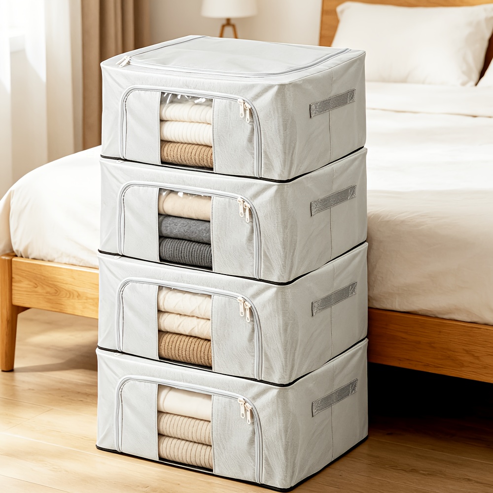 TEMU 66l Multi-functional Storage Box With Lid, Foldable Organizer Bag With Transparent Window, Clothing Storage Bag With Zip Closure, Durable