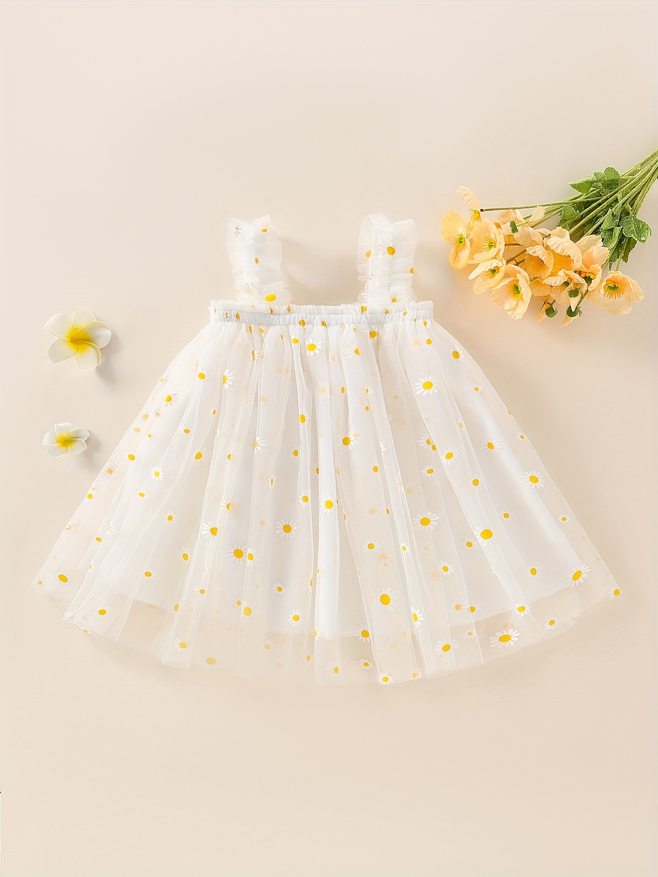baby girl's sleeveless daisy print tulle dress lightweight Temu