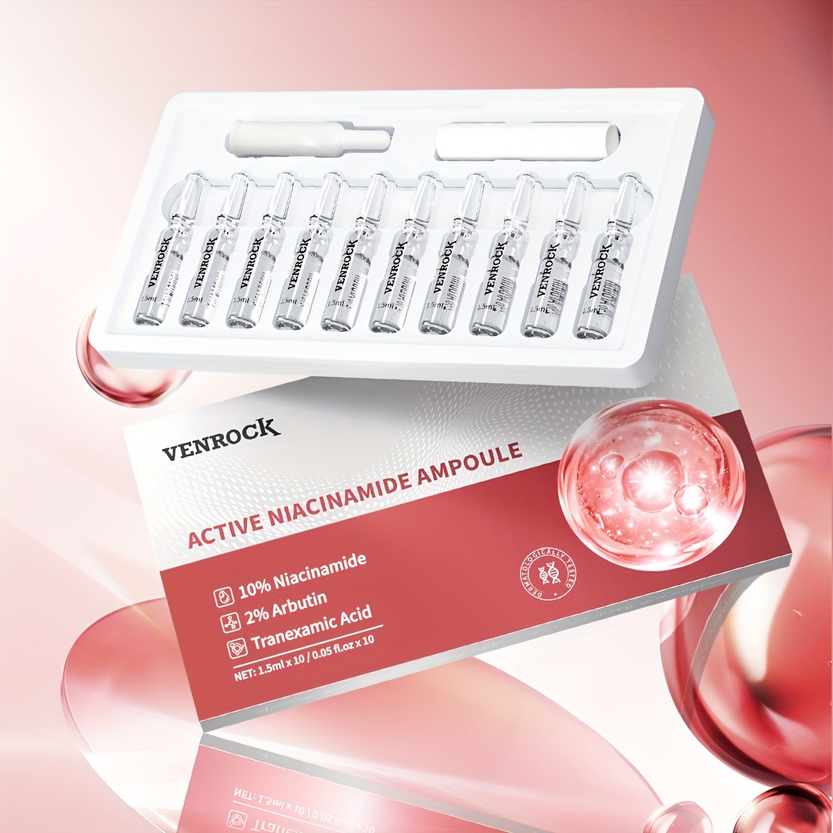 TEMU Venrock Niacinamide Ampoule , 10-pack, 10% Niacinamide + Arbutin, Hydrates And Moisturizes For , Single-use Portable Facial