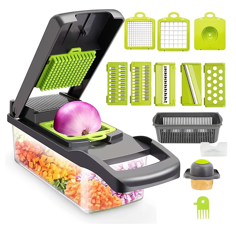 TEMU Ubravoo Multifunctional Vegetable Chopper - Manual Cutter, Dicer, Slicer & Mandoline For Onions, Potatoes, Tomatoes, , Carrots - Durable Plastic