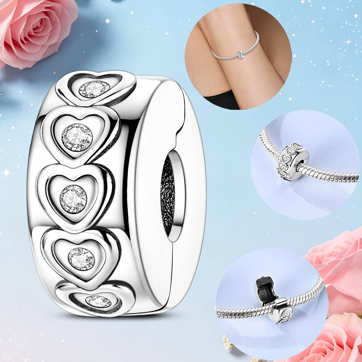 1pc Plated White K Original Embossed Love Heart Fixing Clip Charm Beads Suitable For Snake Pattern Diy Making Supplies Romantic Jewellery Gifts For Women