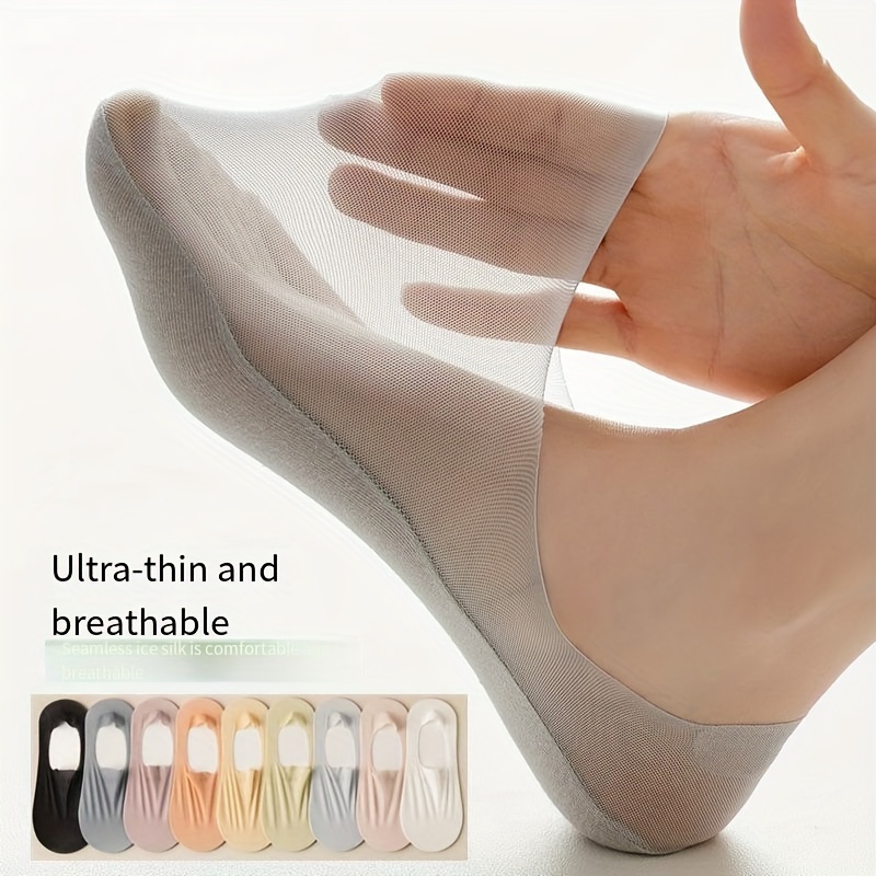 

4/7/9 Pairs Ultra-thin Solid Socks, Soft & Breathable Ice Silk Low Cut Invisible Socks, Women's Stockings & Hosiery