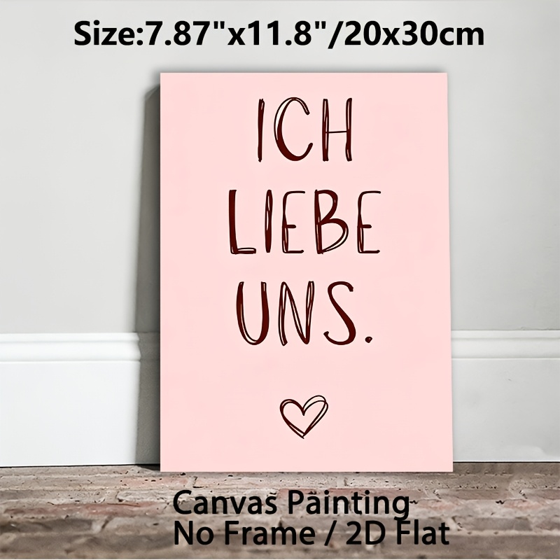 TEMU 2D Flat, 2D Flat, 2D Flat für Leinwanddruck Poster ohne Rahmen, Liebesmotiv Gemälde Poster, handgeschriebenes "ICH LIEBE UNS" auf weich rosa