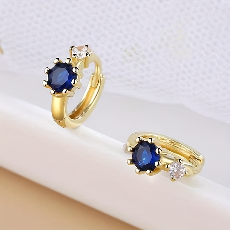 TEMU 1 Par de Mini Aretes Compatibles con Circonita Cúbica Sintética - Aretes Pequeños y Delicados de Circonita Cúbica Sintética Azul , Metal No