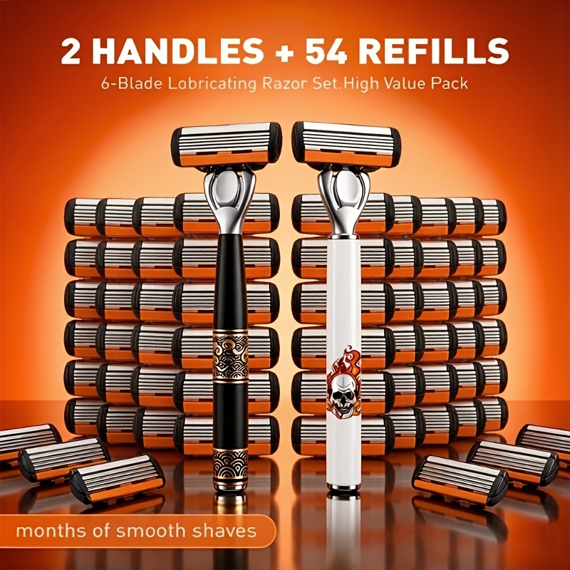 TEMU 6/15/18/24/36/54pcs Replacement Blade Re-pairing And 2 Styles Anti-slip Men's Manual Razor Durable Sharp Smooth Shaving High Cost-performance