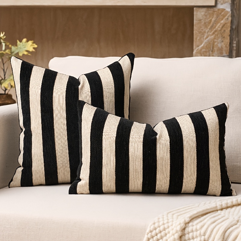 TEMU Nvsnv Set Of 2 Bohemian Striped Chenille Pillow Covers Suitable For Farmhouse & Minimalist Decor, Neutral Cushion Cases With Zipper Closure,
