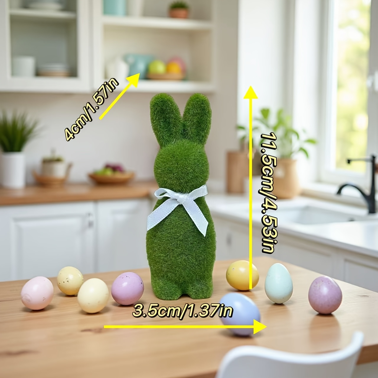 Image of Collectible Figurines, Exquisite Moss-green Easter Tie Rabbit Statue - A Cute Wedding Decoration, Perfect As A Gift