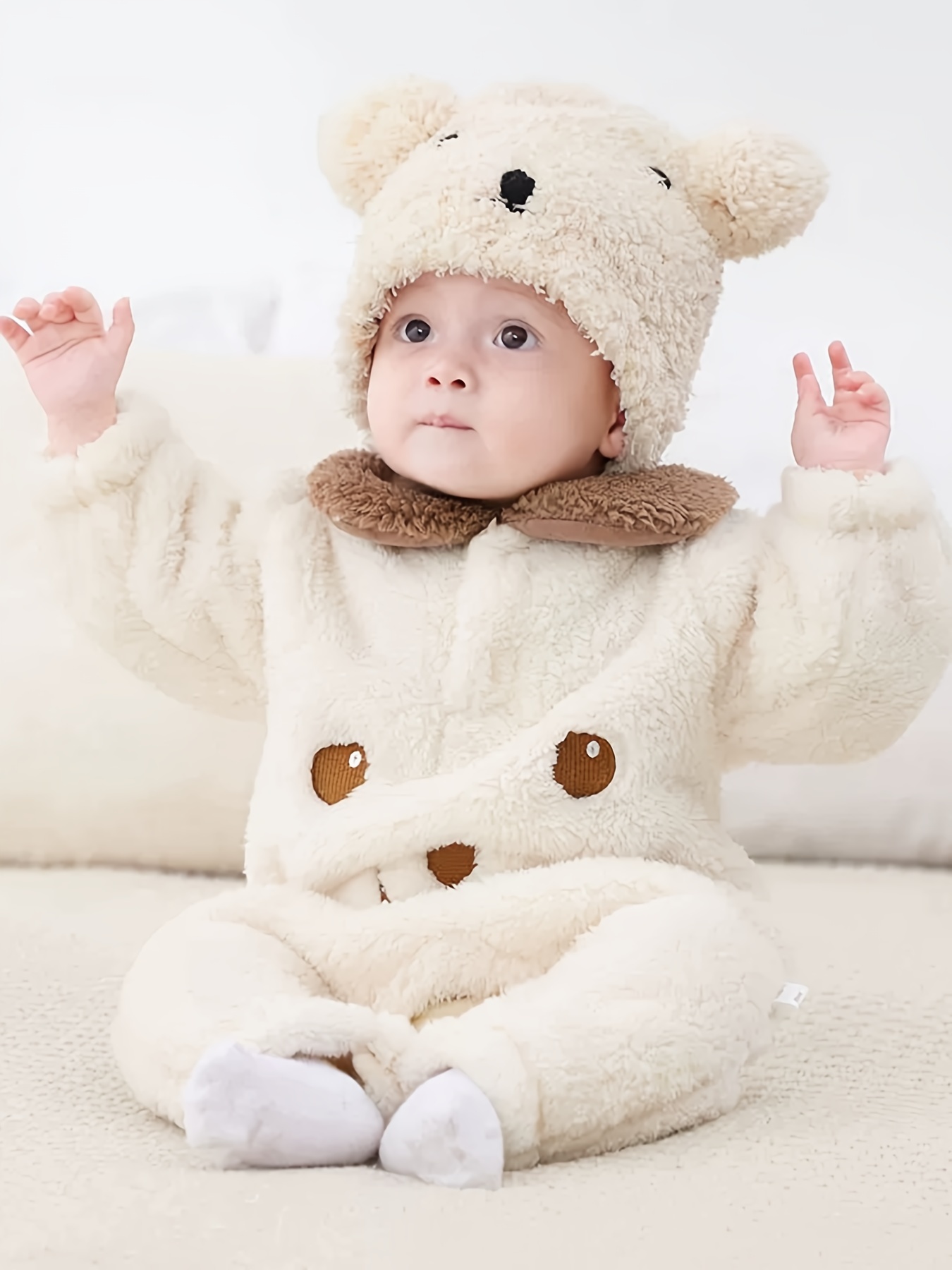 baby boy cute bear print long sleeve jumpsuit fleece warm Temu