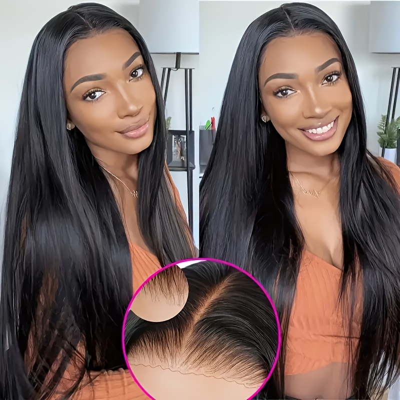 TEMU 5x5 Glueless Pre-cut Lace Closure | 250% Density Straight Human Hair | Black | Beginner-friendly Easy-wear Design For Women