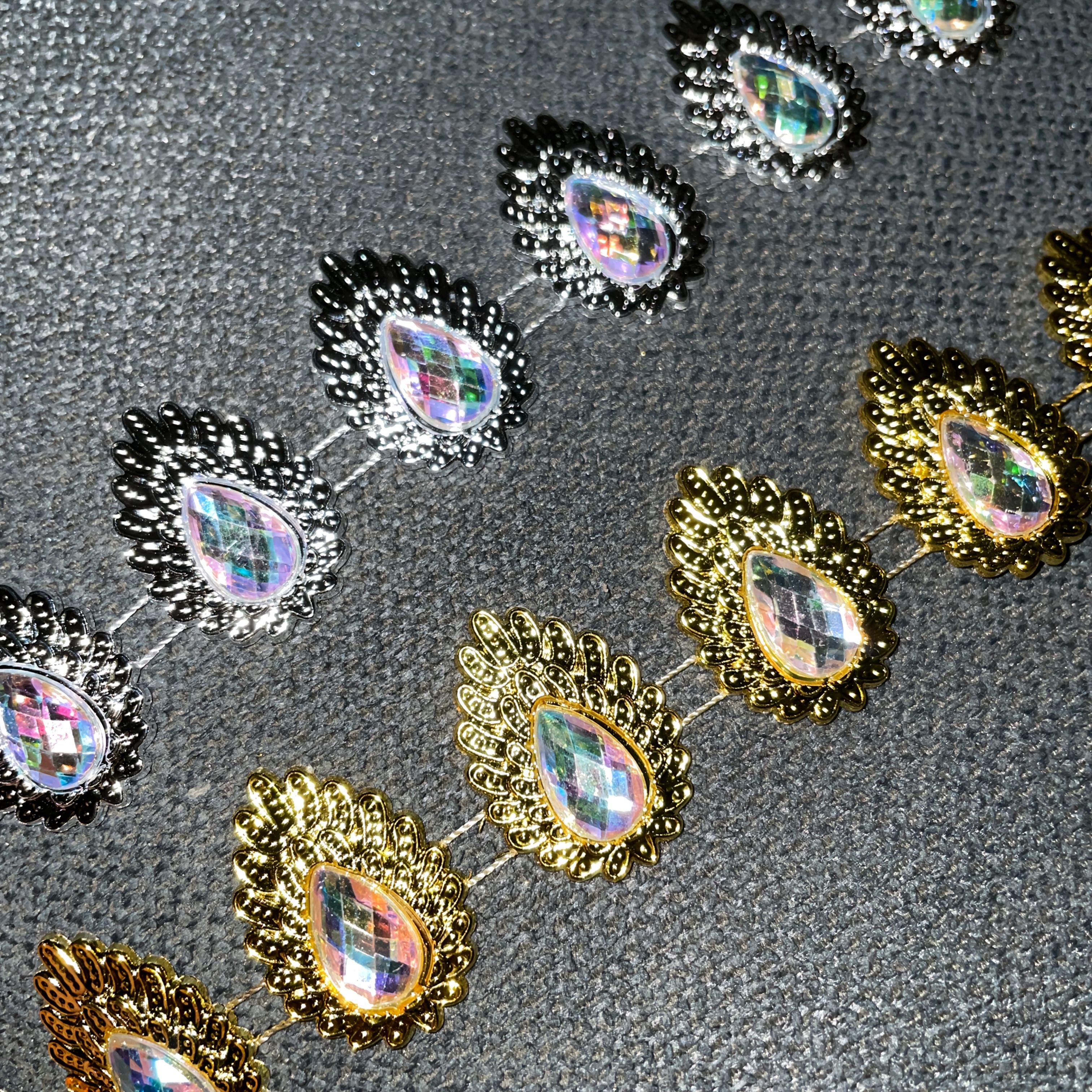 Leaf-Shaped Rhinestone Lace Trim, 150cm Decorative Strip