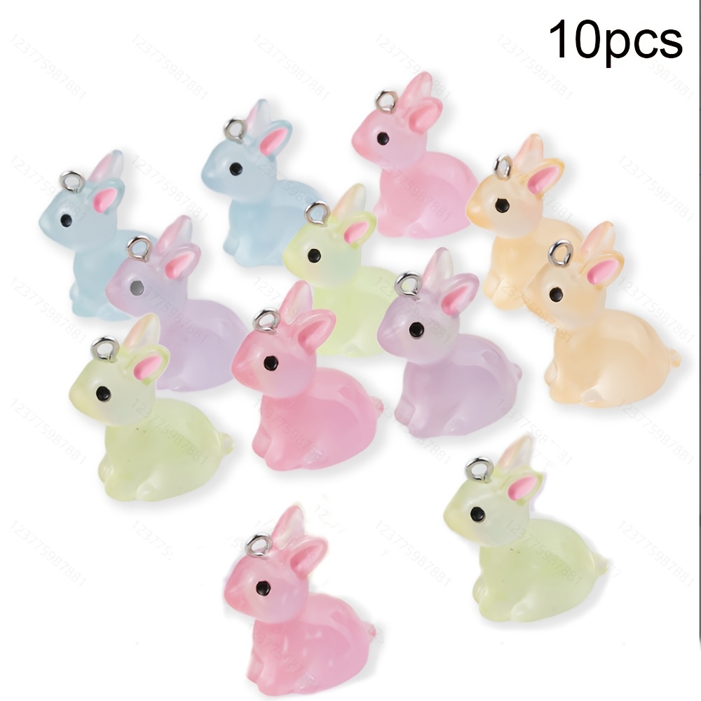 10pcs Luminous Rabbit Charms Resin Pendant For Jewelry Making Handmade Earrings Necklace Additions, Easter Rabbit Night Light Small Pendant Gift