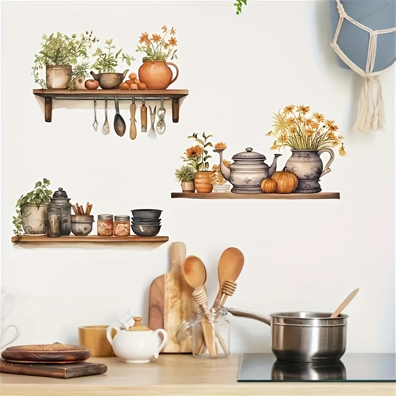 1pc Of Flower And Garden Stickers, A Set Of Kitchen Wall Decals For Hanging Tools And Potted Plants, Suitable For Home Decoration With Self-adhesive Art
