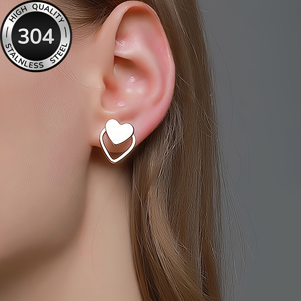Women's Golden Hypoallergenic Heart Stud Earrings, Elegant Fashion