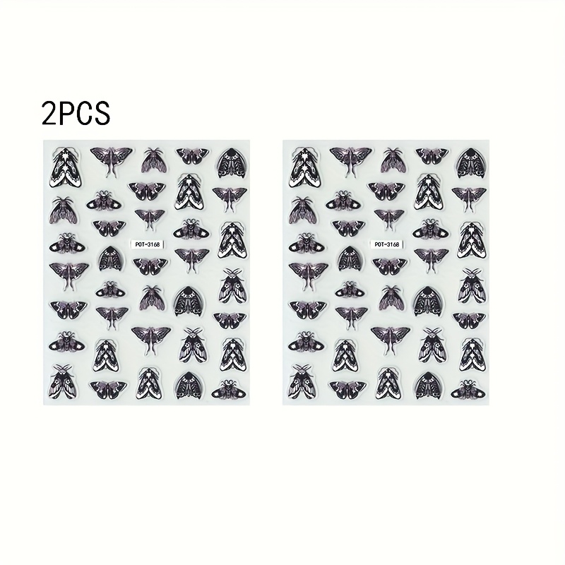 Image of 2 Pieces Of Cartoon Pattern Nail Art Stickers, Black And Moth Stickers, Waterproof Self-adhesive Nail Supplies, Nail Additions