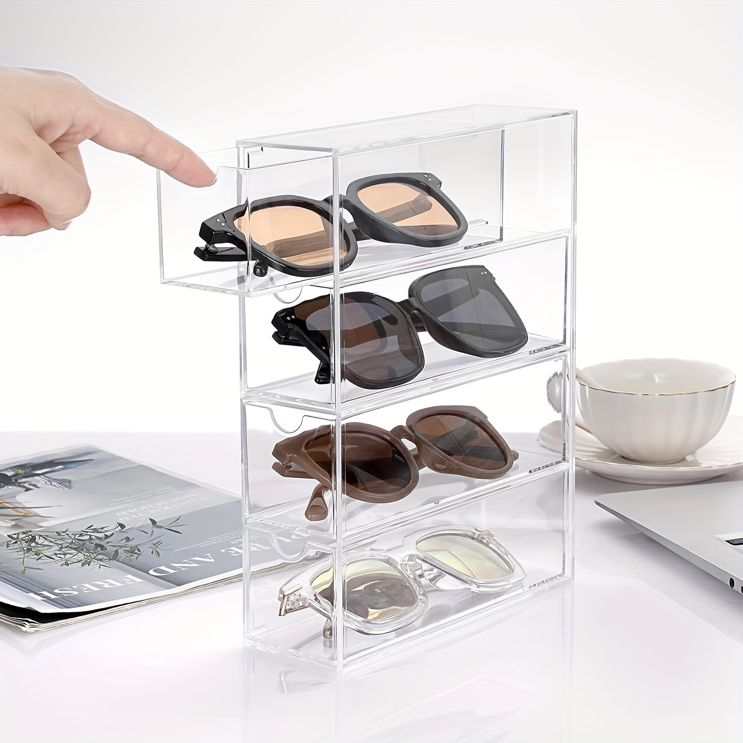 

Acrylic Glasses Organizer Clear Eyewear Display Case Multi-purpose Storage Box For Glasses, Cosmetics, Office Supplies, And Jewelry