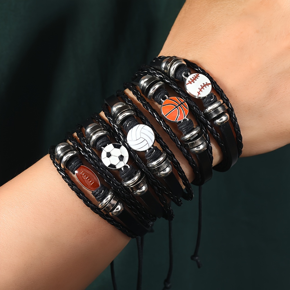 punk style leather bracelet set minimalist round Temu Oman