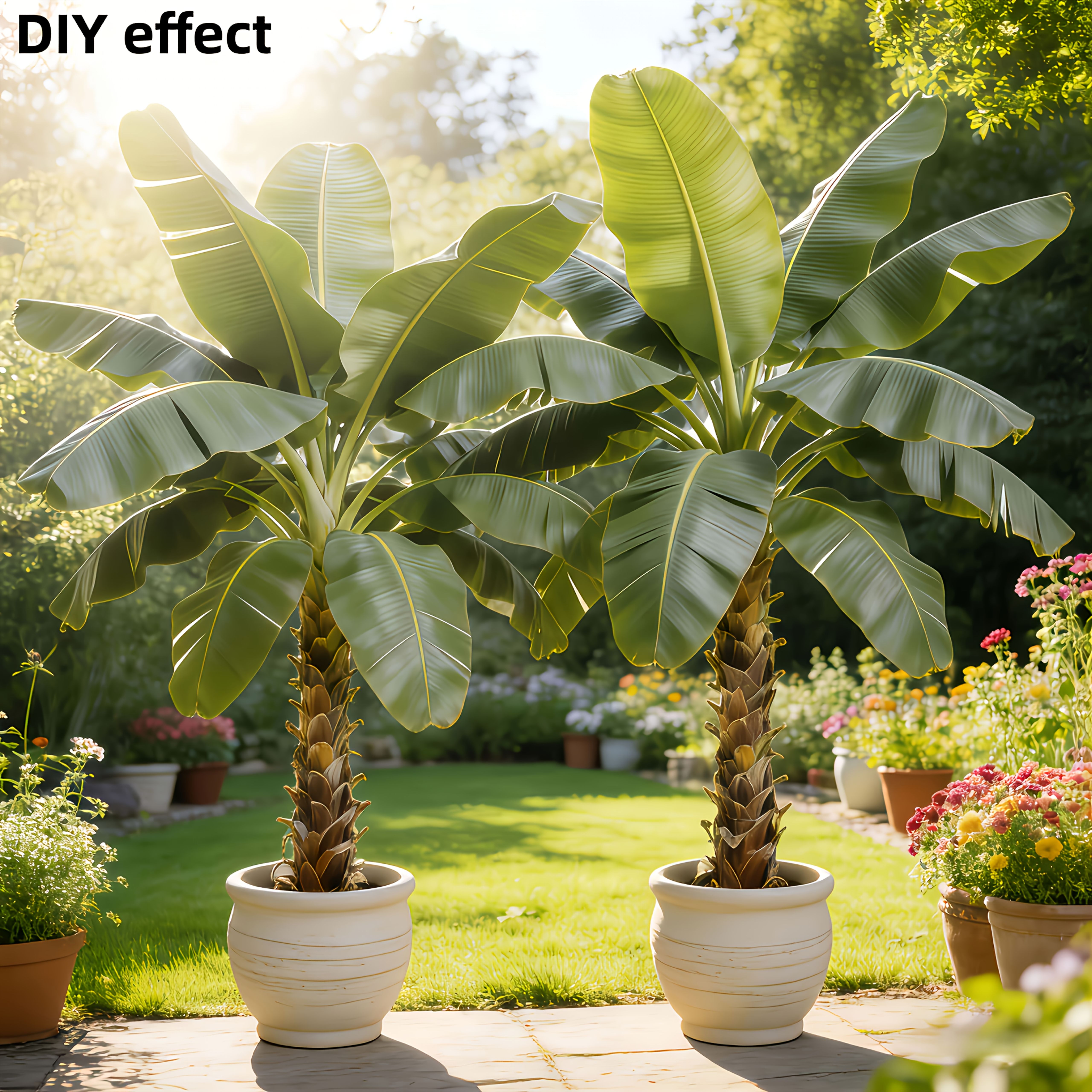 2pcs Large Outdoor Artificial Banana Tree - Wedding Garden Modern Decoration, Maintenance-Free Four Seasons Evergreen Money Tree Artificial Plant | Epiphyllum Evergreen Potted Plant, Large-Leaf Decorative Tree, Nordic Style Faux Tree for Courtyard