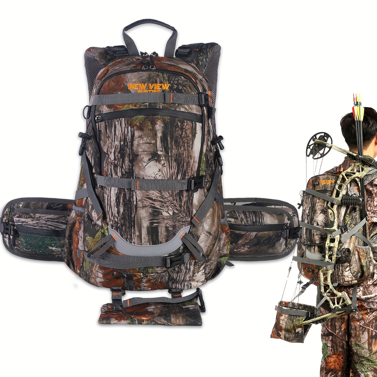 

35l Hunting Backpack, Camouflage Outdoor Backpack With Rifle And Bow Holder