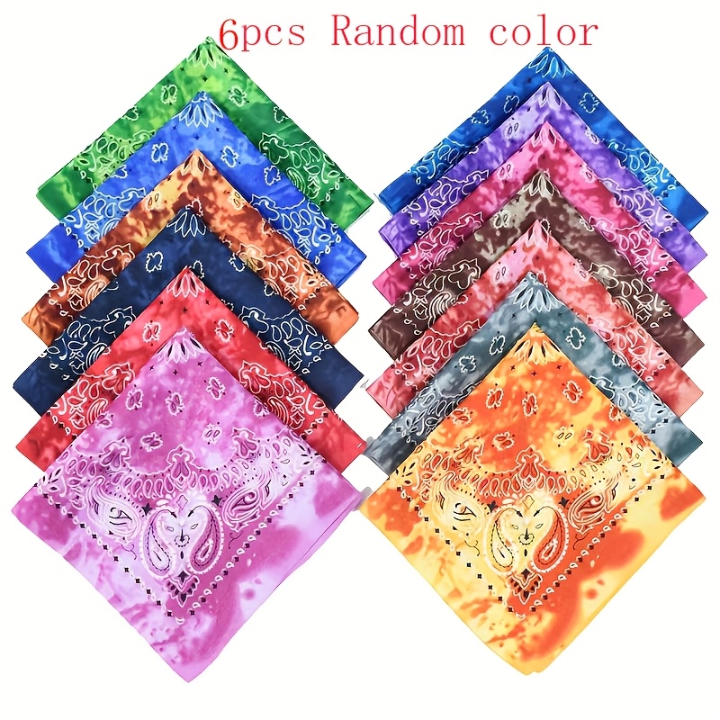 TEMU 6pcs Mixed Random Color Summer Printed Tie-dyed Square And Headscarf, Flower Headscarf, Face Towel Square