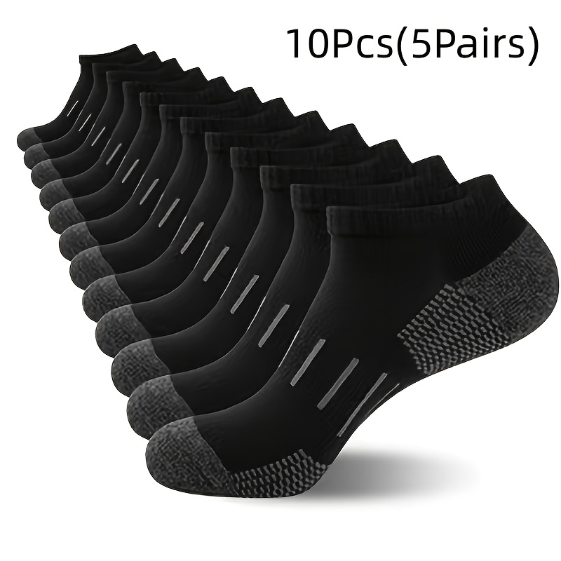 TEMU 10 Pairs (5 Pairs) Of Men's Outdoor Running Socks Towel Bottom Shock-absorbing Sports Socks For Spring And Autumn