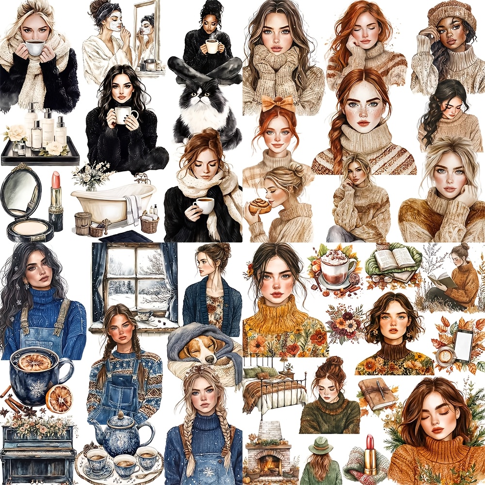 8pcs fashion girl series stickers journaling junkjournal - Temu