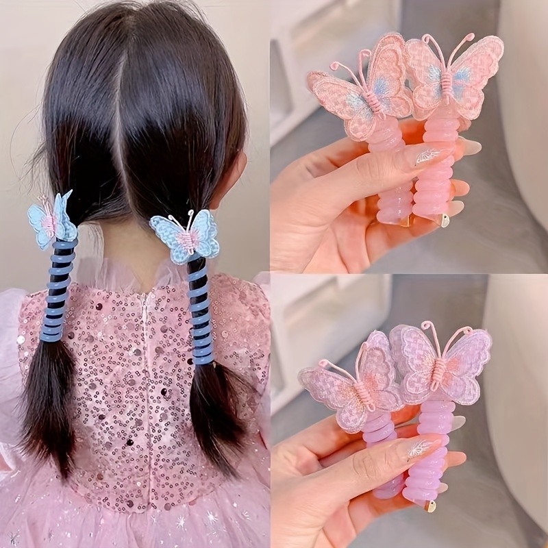 

2pcs Butterfly Telephone Wire Hair Tie, Hair Accessories For Teen Girls