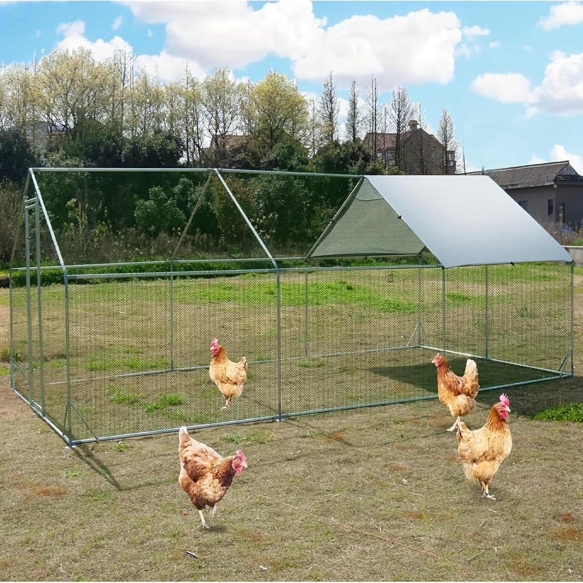 TEMU Heavy-duty Metal Chicken Coop With Uv & High Quality Cover – Walk-in Poultry Cage For Yard Protection, Ideal For Chickens, Ducks, Rabbits, And