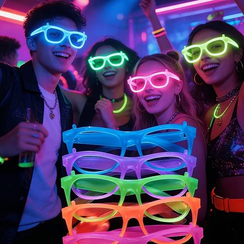 6 8 luminous party glasses random colors neon green purple orange yellow red no lenses required lightweight and durable plastic frame suitable for halloween dance parties birthdays photo booths costume parties party gifts