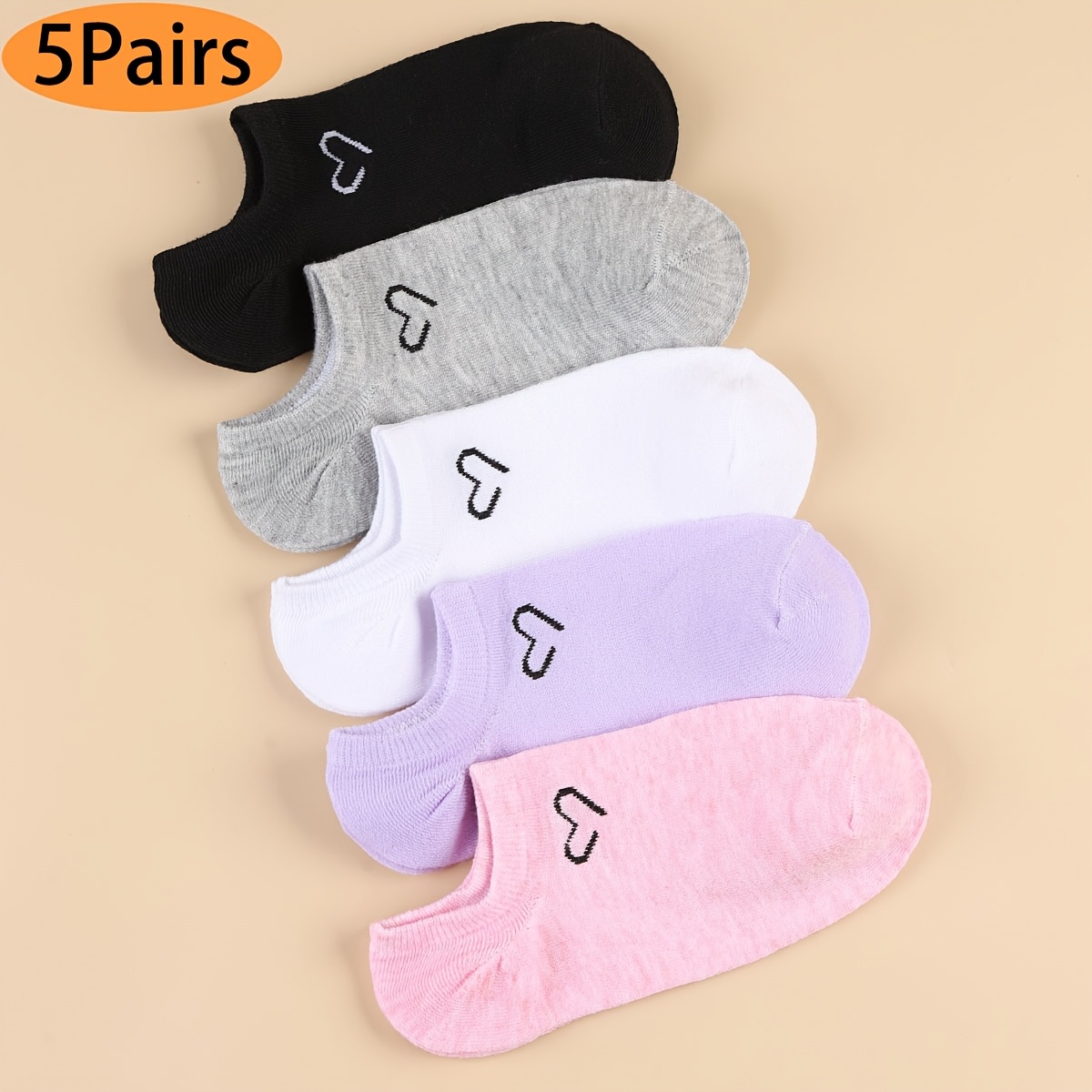 TEMU 5/10 Pairs Cute Solid Color Boat Socks, Comfortable Easy Couple Invisible Short Socks
