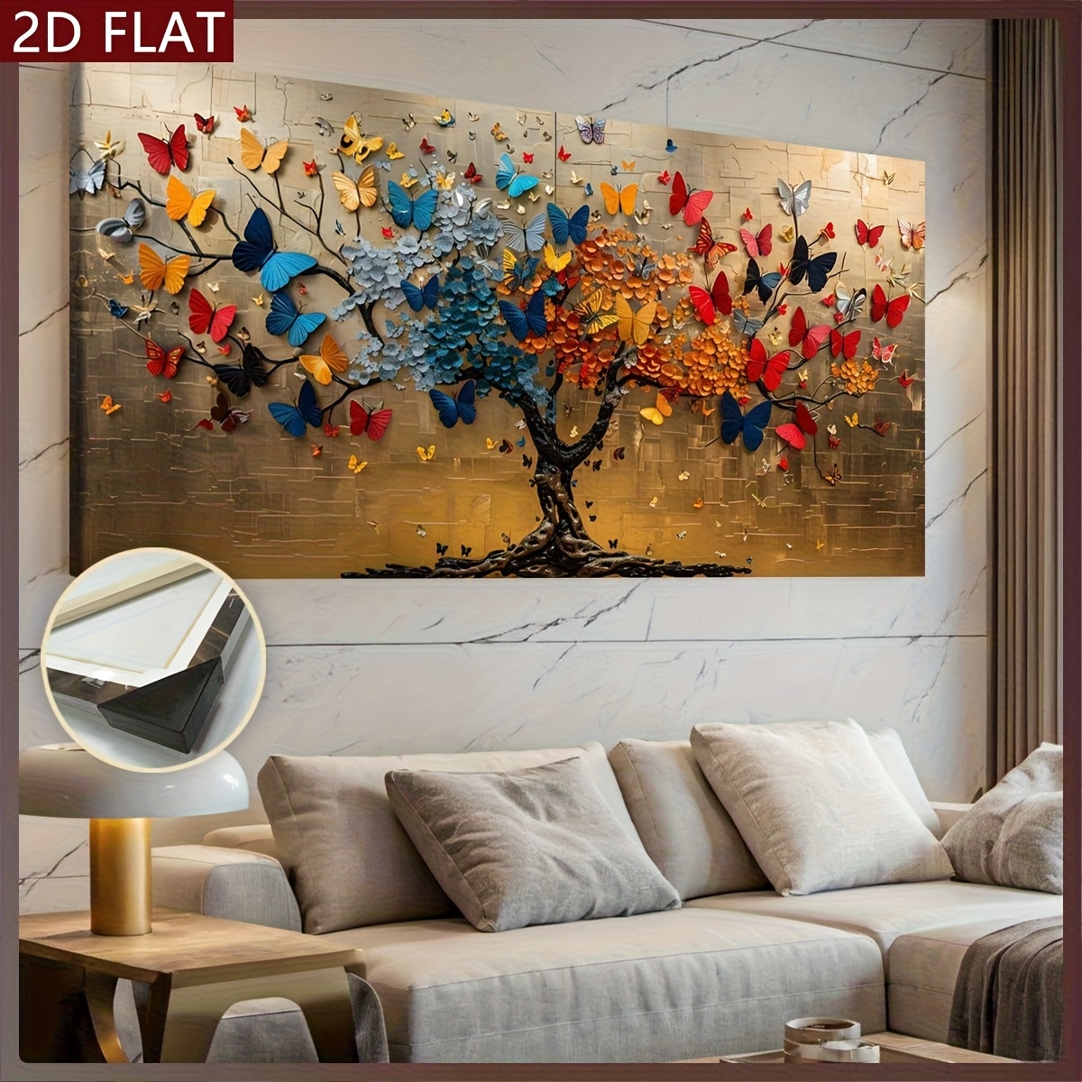 TEMU 2d Flat, 2d Flat, 2d Flat 1pc Wooden-framed Canvas Featuring A Stunning Artistic Tree Image, A Beautiful Poster Ideal For Home Decor, Patterned