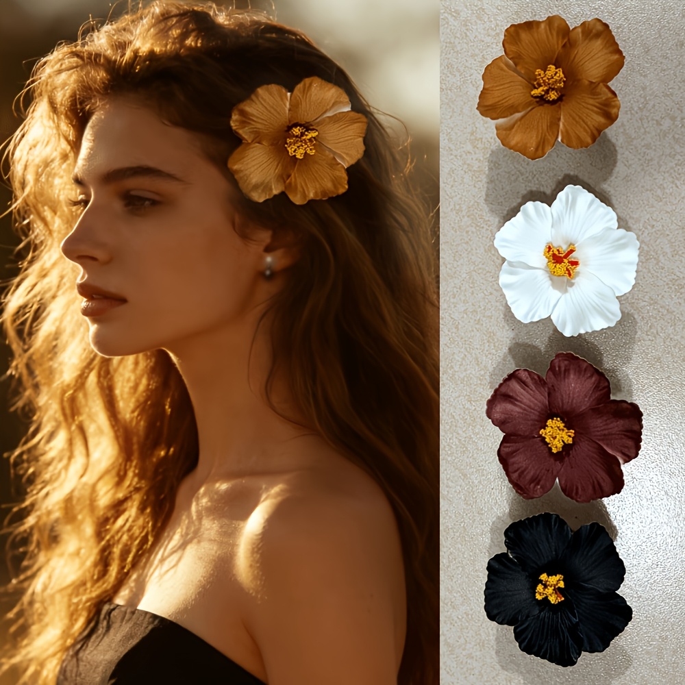 4pcs women black 3 94inch 10cm cute pretty flower hair clips fashionable elegant versatile suitable for daily party vacation used for styling shampooing makeup