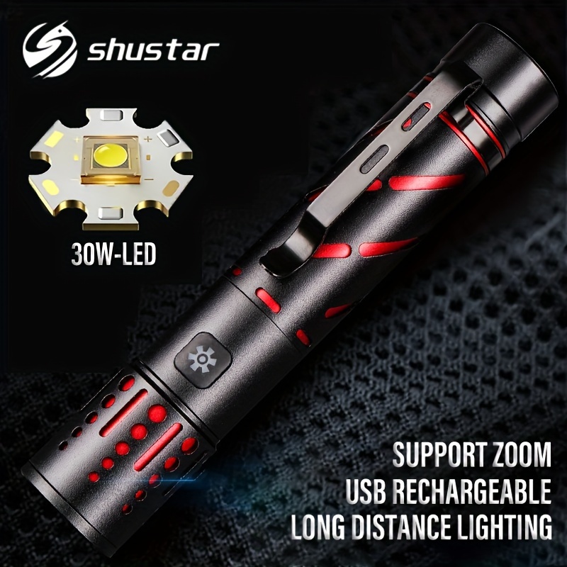 

Powerful 30w-led 18650 Torch, Usb Rechargeable Led Flashlight - Spotlight And Long Range Lantern, Zoomable, For Outdoor Camping, Fishing, Hiking