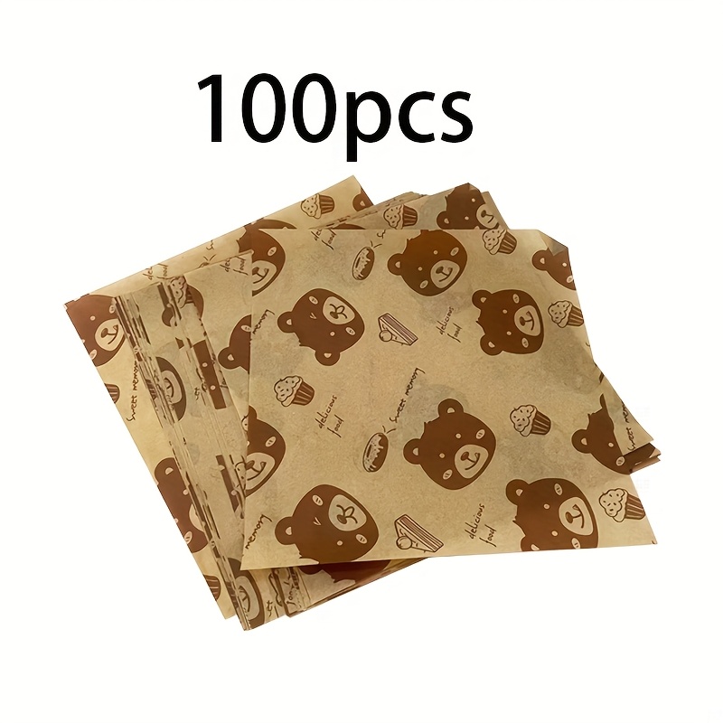 Image of 100pcs Paper Theme Oil Resistant Baking Paper, Sandwich Wrapping Paper, Frying Basket Liner Paper, Oil Absorbing Paper, Kitchen Supplies
