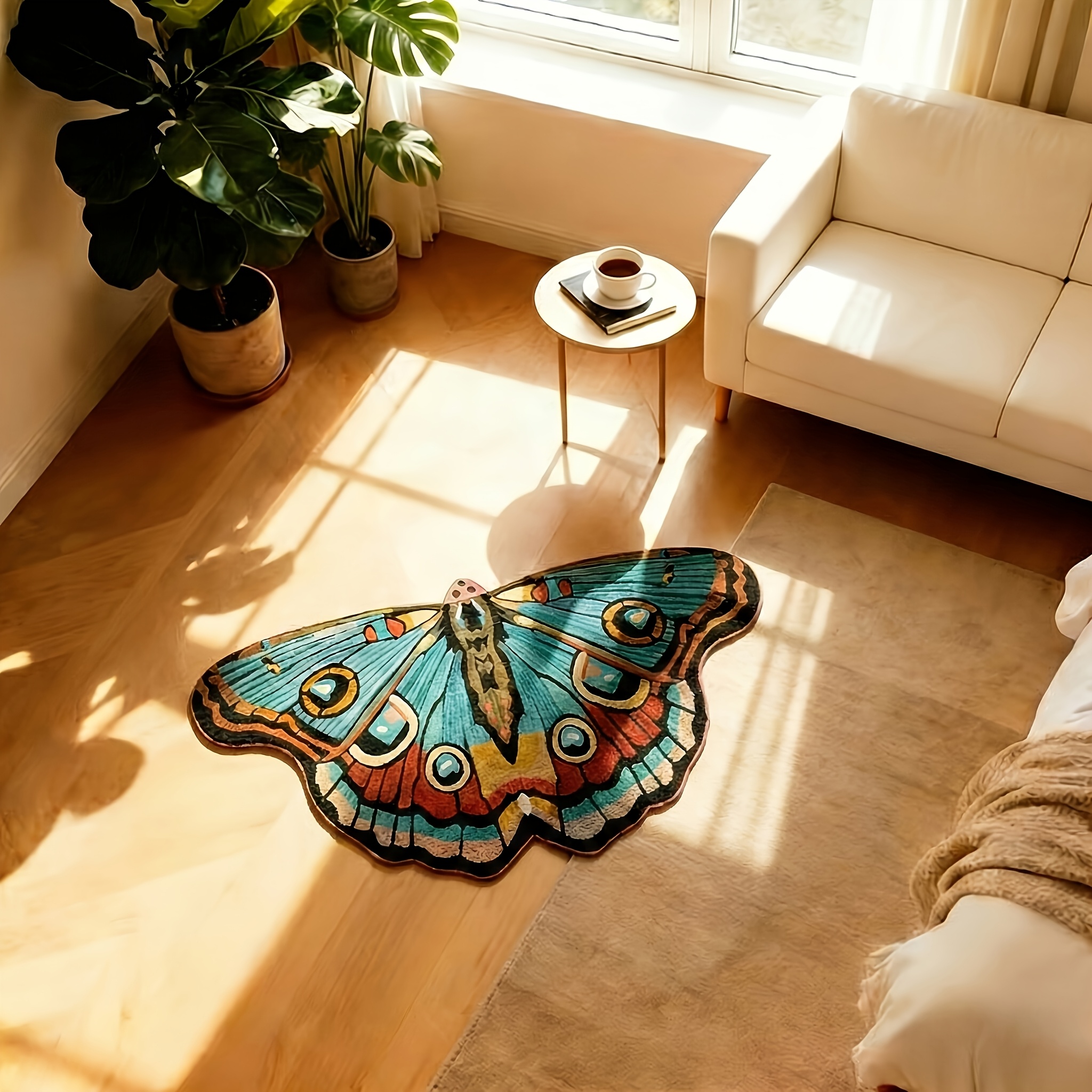 TEMU Tapis Décoratif Américain Vintage Papillon Coloré pour Chambre, Style Bleu-Violet pour Salon, Tapis en Peluche Irrégulier, Luxe Léger Haut de