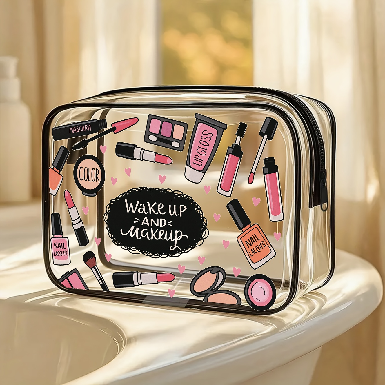 Image of Zippered Makeup Bag - High- Toiletry Organizer, Lightweight For Women And Girls, Gift For And - Portable And Easy-to-clean Cosmetic Organizer | Transparent Material - Toiletry Pouch