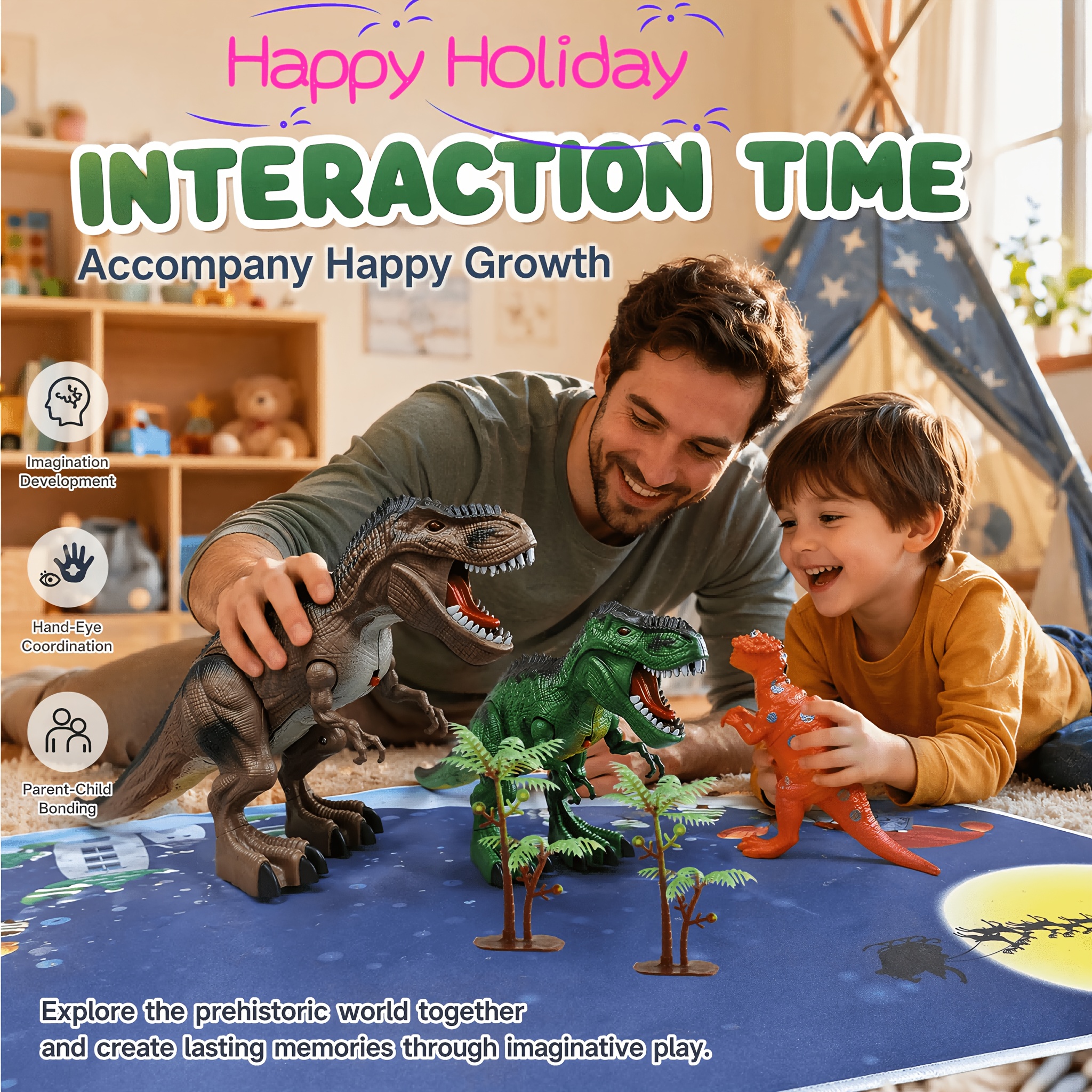 4pcs Electric T-Rex Dinosaur Toy Set with Sound and Light