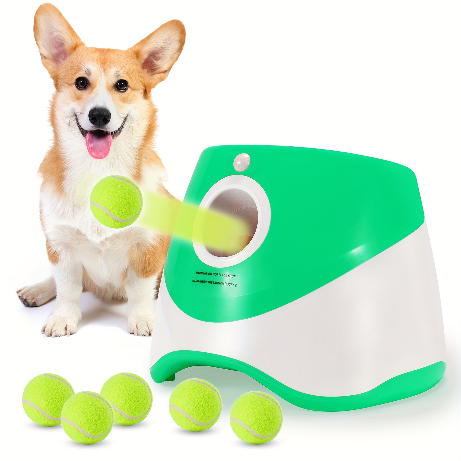 TEMU Automatic Dog Ball Launcher With 3 Distance Settings, Includes 3 Mini Tennis Balls (2 Inch), Interactive Dog Toy For Indoor And Outdoor Use, In Multiple Colors (green, Blue, Light Green, Orange)