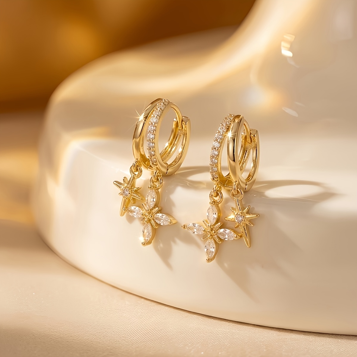 TEMU ANGOL Paire de Boucles d'Oreilles Créoles Plaquées pour Femme, Adaptées aux Banquets, et aux Occasions Festives - Élégant Pendentif , Bijou