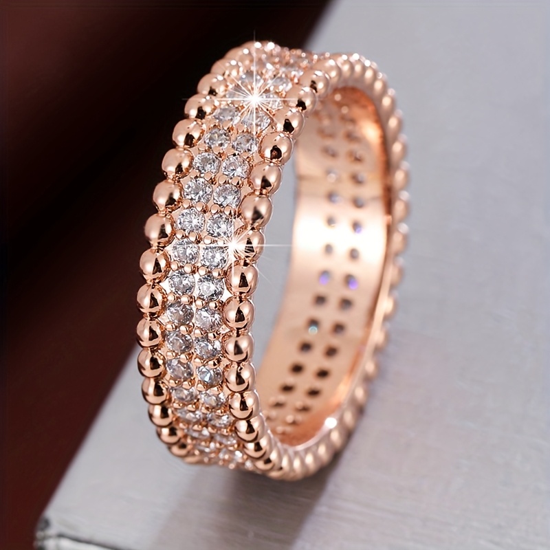 Women's Simple Beaded Edge Design Synthetic Zirconia Ring Set