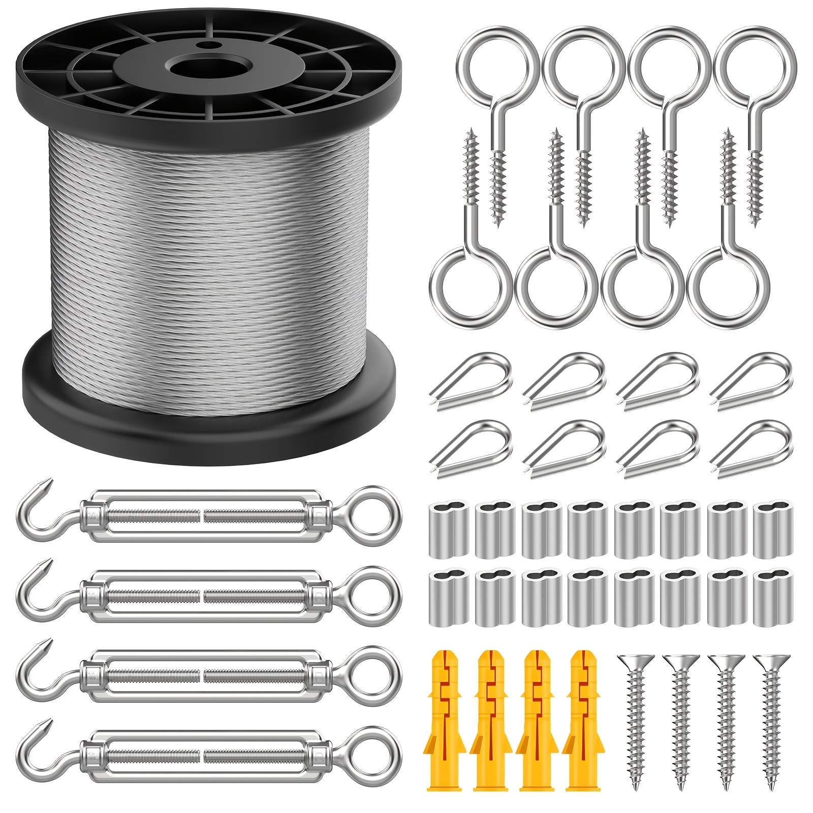 TEMU 2mm Garden Wire For Climbing Plants, Heavy Duty 304 Stainless Steel Cable Rope Kit With M5 Turnbuckles Wire Tensioner, String Lights Hanging,