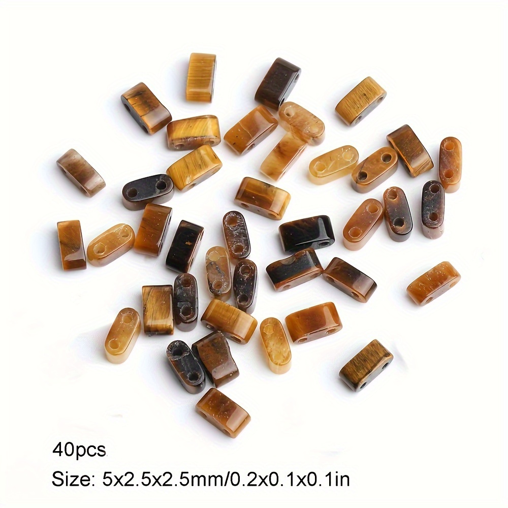 TEMU Natural 5mm And 2.5mm Double-hole Stone Beads - Amethyst, Tiger Eye, Black Onyx Loose Spacer Beads For Jewelry Making, Diy Bracelet, Necklace,