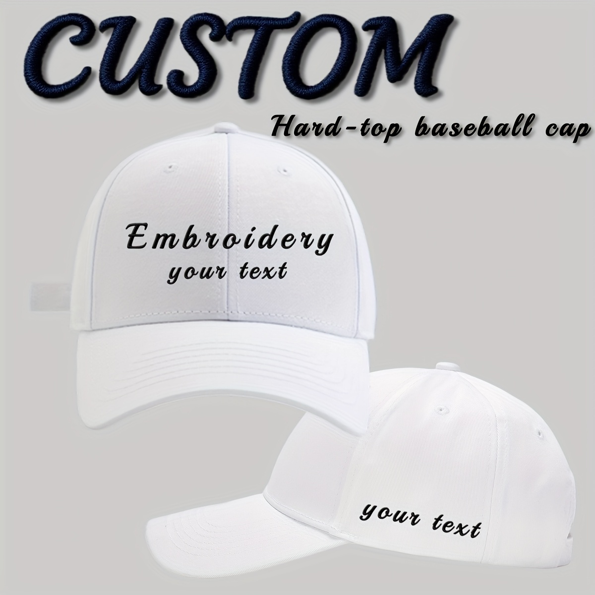 Custom Baseball Cap, Personalized Text Adjustable Hat