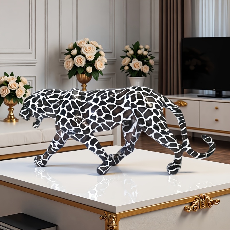 Statement Leopard Sculpture, Reject the Ordinary with This Black & White Leopard Art Figurine, a Symbol of Ambition for Office Desk & Entryway, Perfect Gift for the Driven
