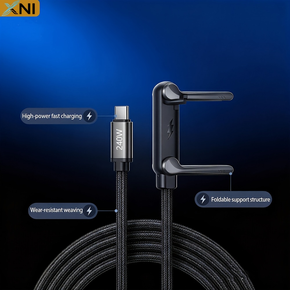 xni 240w foldable phone stand with dual type c super fast charging cable angled design for hands free use desktop phone holder compatible with huawei xiaomi honor and laptops fast charging cable
